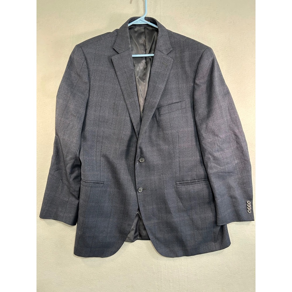 Peter Millar Blazer Mens 46T Navy Wool Windowpane Plaid Two Button Sport Coat